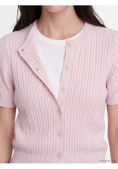 Lcw Comfort Pembe Bisiklet Yaka Kadın Triko Hırka