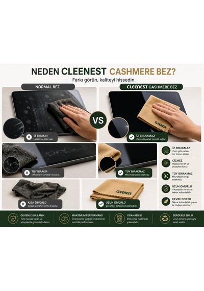 Lexroo Yüksek Kaliteli Kaşmir İpliğinden Üretilmiş Temizleme Bezi, Mikrofiber Malzeme, Ekranlar