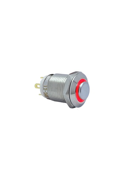 12mm Yaylı Ledli Metal Buton - 1no - Ip67 Kırmızı