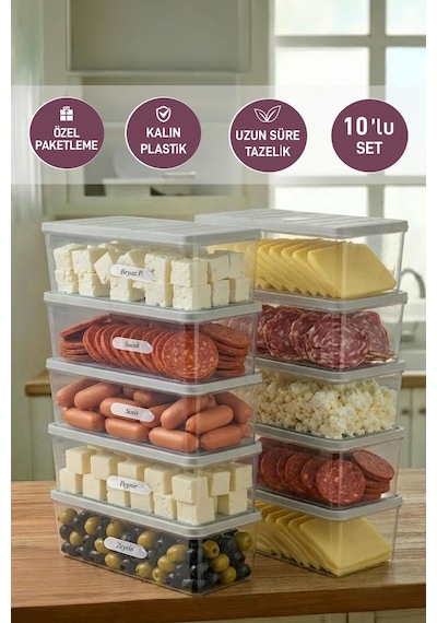 Selka Home 10 Adet 2 Lt. Nora Organizer Buzdolabı Buzluk Düzenleyici Saklama Kabı