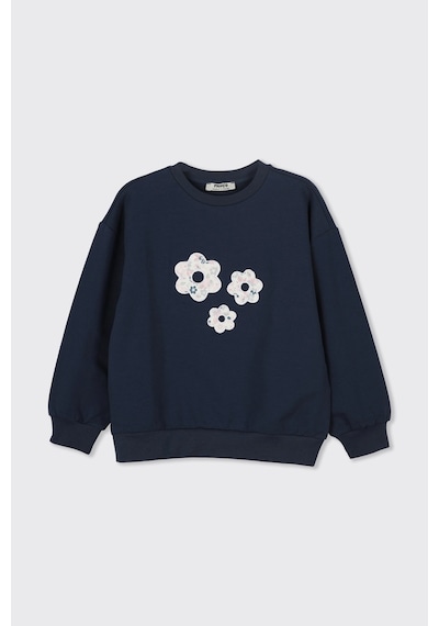 Panço Kız Çocuk Çiçek Aplike Detaylı Lacivert Sweatshirt