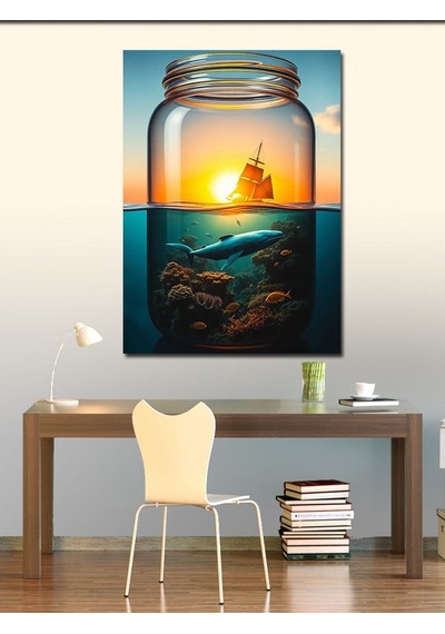 Kanvas Tablo Camda Yelkenli Gemi 50cmx70cm