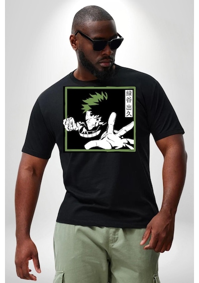 Angemiel My Hero Academia Dabi Anime Siyah Büyük Beden Erkek Kadın Unisex Basic Ön Baskılı Tişört Siyah