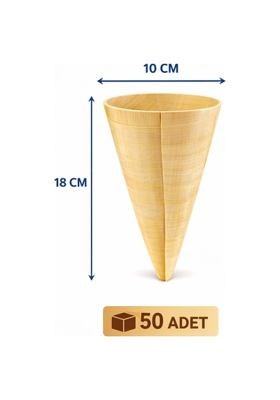 50'li Pkt Large Bambu Sunum Korneti 18x10 Cm Doğal Sunum Külahı Kokteyl Catering Finger Food Sunumluk