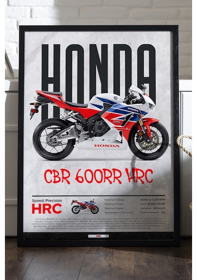 Honda Cbr 600rr Hrc Siyah Ahşap Çerçeveli Poster, Dekoratif Motosiklet Duvar Tablosu