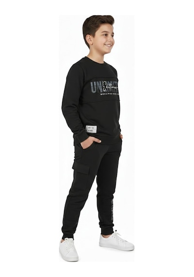 Baglan Erkek Çocuk Önü Baskılı Sweatshirt Ve Eşofman Alt Takım Bgl-st05247 Siyah