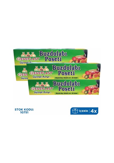 Egeplast Büyük Boy Buzdolabı Poşeti 20'Li 4 Paket 30X45 Cm