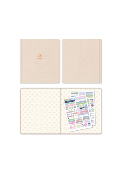 2026 Dikey Haftalık Ajanda 12 Aylık Kir Ve Suya Dayanıklı Premium Keten Kapaklı 18x20 Cm - Bej Çok Renkli
