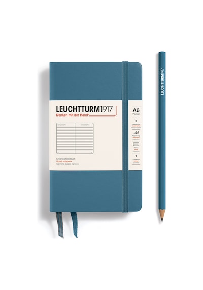 Leuchtturm1917 Not Defteri Cep Boy A6 , Sert Kapak, 187 Numaralandırılmış Sayfa, Çizgili, Taş Mavisi Mavi