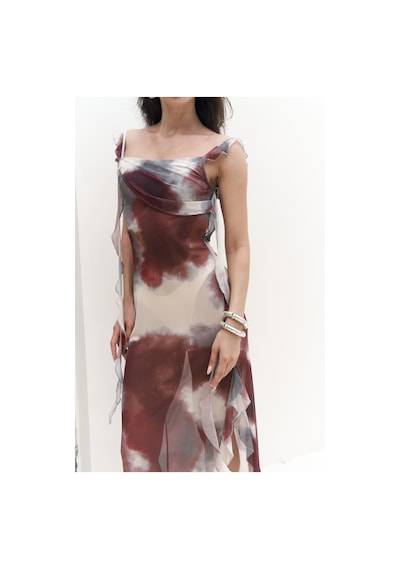 Mai Collection Mai Studios Co. Magi Fırfır Detay Bordo Uzun Elbise Bordo