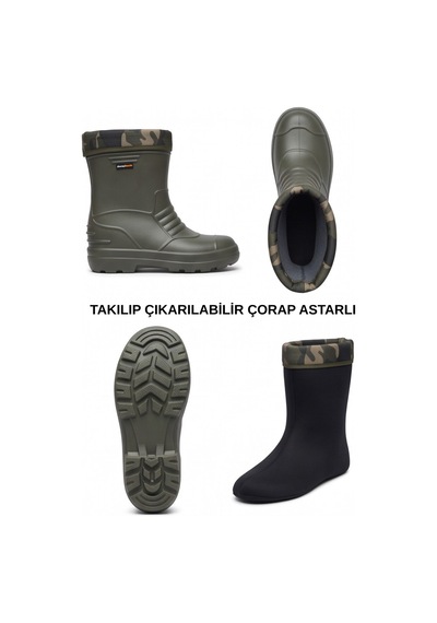 Rainguard Takılıp Çıkarılabilir Çorap Astarlı Kamuflaj Detaylı Kısa Yağmur Çizmesi Yeşil