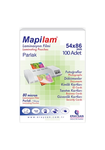 Mapilam 80 Micron Parlak Laminasyon Filmi Kredi Kartı 54x86 100 Lü