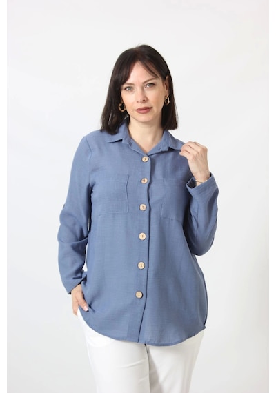 Moda Berray İb-077 İndigo Pamuk Keten Kolu Apoletli İki Cepli Kadın Büyük Beden Gömlek İndigo Moda Berray İb-077 İndigo Pamuk Keten Kolu Apoletli İki Cepli Kadın Büyük Beden Gömlek İndigo