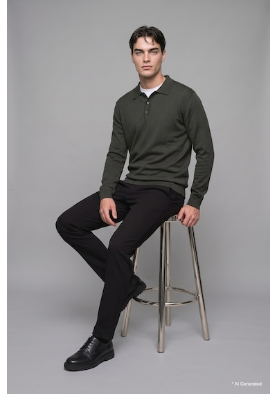 Defacto Standart Fit Düğmeli Polo Yaka Triko Basic Kazak H8972ax26augn498 Yeşil-gn498