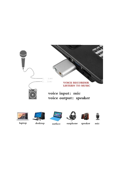 7.1 Mikrofon Destekli 7 Kanal Çift Girişli Harici USB Ses Kartı