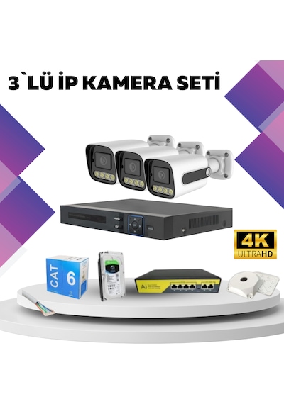 3'lü Güvenlik Ip Kamera Seti - 4mp Dış Mekan Kamera, 3.6mm Lens,