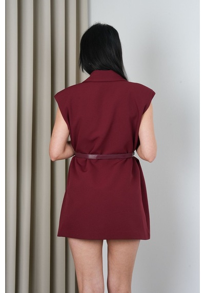 Rawea Kemerli Şal Yaka Blazer Yelek - Oversize & Pamuklu Bordo