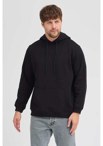 Polostate Erkek Siyah Standart Fit Normal Kesim Içi Polarlı 3 Iplik Kapüşonlu Pamuklu Sweatshirt Siyah