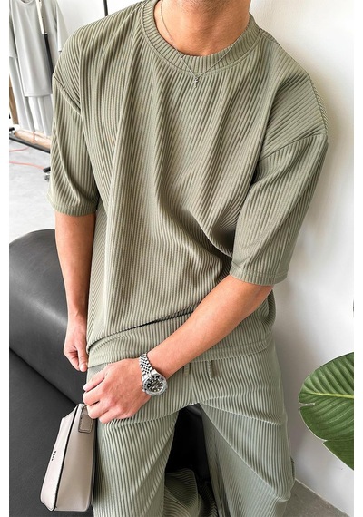 Haki Fitilli Oversize Tişört Haki