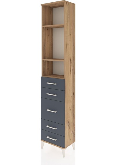 Arges Dolap 3 Raflı 5 Çekmeceli 44x30x221 Çam-antrasit Atlas Çam