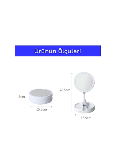 Upway 10x Büyüteçli Usb Led Işıklı Çift Yönlü Katlanabilir Makyaj Aynası Belirtilmemiş