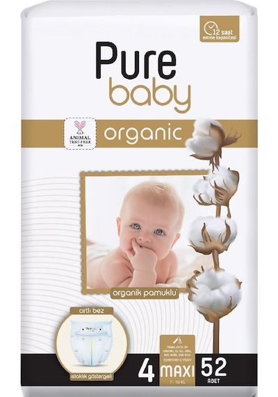 Pure Baby Organik Bebek Bezi 4 Beden 7-16 Kg Maxi 312 Adet 4 Numara