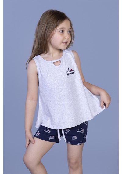Toontoy Kids Toontoy Kız Çocuk I Love Summer Baskılı Şortlu Takım Gri Melanj