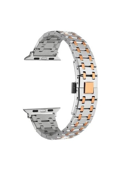 Apple Watch 38mm Uyumlu Krd-83 Metal Kordon - Gümüş-rosegold
