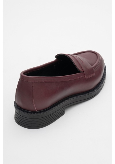 Luvishoes Pline Bordo Cilt Hakiki Deri Kadın Loafer Ayakkabı