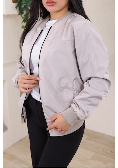 Bomber Kolej Su Geçirmez Ceket Krem Bndk