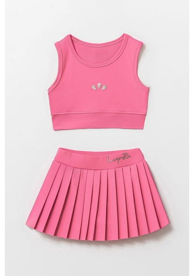 Lyrax Kabartmalı Şort Etekli Crop Kız Çocuk Sporcu Takım Pembe
