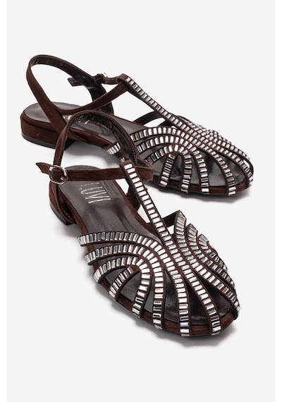 Luvishoes Lavına Kahverengi Süet Taşlı Kadın Sandalet
