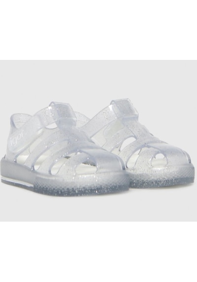 Igor S10265 Star Glitter 3004 Çocuk Simli Beyaz Sandalet 20 -27 Beyaz