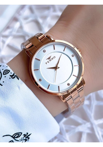 Ferro Rose Gold Renk 3 Atm Suya Dayanıklı Çelik Kordon Özel Tasarım Kadın Kol Saati Bf21099awt-c