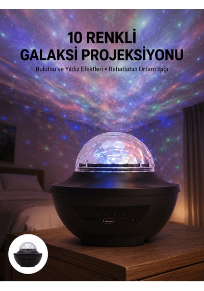 Masa Ve Gece Lambası Renkli Projektör Işıklı Disko Topu Bluetooth Hoparlör Altın - Çok Renkli 90620473