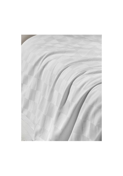 Çift Kişilik Beyaz Dama Desenli Pike Otel Pikesi %100 Pamuk 200 X 230 Cm Beyaz Beyaz