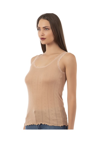 Özkan Underwear Özkan 23493 Kadın Transferli Ribana Esnek Yumuşak Kalın Askılı Atlet Kahve