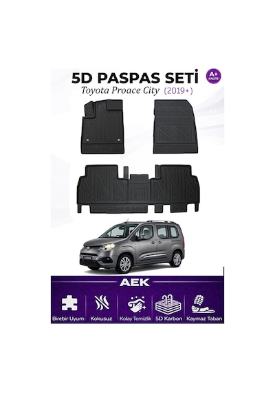 Toyota Proace City 2019+ Araca Özel Havuzlu "karbon" Paspas Takım