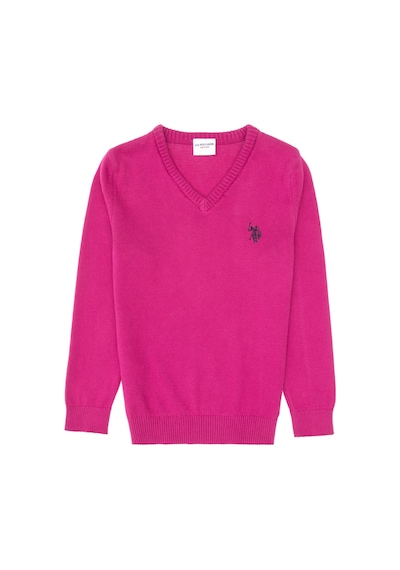 U.S. Polo Assn. Kız Çocuk Fuşya V Yaka Basic Kazak 50316777-VR023