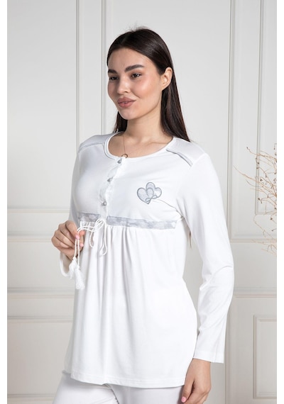 Mecit Pijama Mecit 6100 Gri Sabahlıklı Şardonlu Hamile Lohusa Pijama Takımı