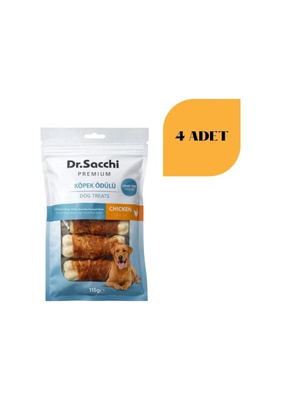 Dr. Sacchi Tavuk Sargılı Sığır Derisi Sütlü Press Kemik Köpek Ödülü 115 G X 4 Adet
