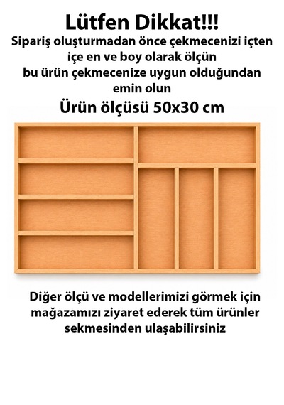 50x30 Cm Ahşap Kaşıklık Çekmece İçi Organizer Doğal Ahşap Mutfak Düzenleyici