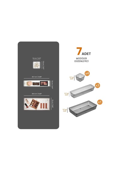7 Parça Çekmece İçi Akseuar Düzenleyici Set - Modüler Makyaj Organizer Siyah Belirtilmemiş