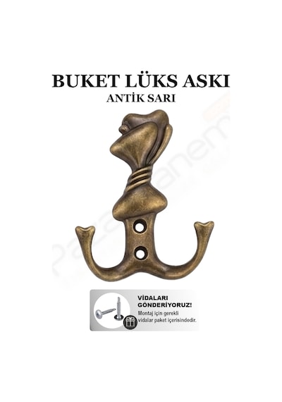 Buket Askı Lüks Vestiyer Duvar Dolap Elbise Askısı Antik Sarı