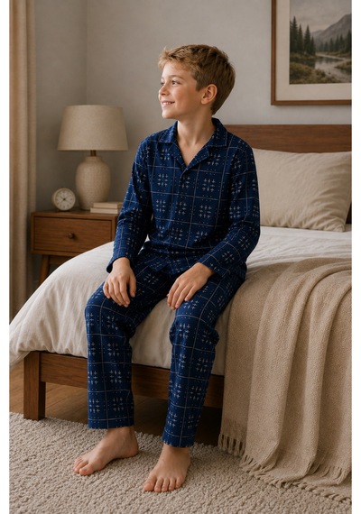 Free Beka Ekose Desenli Uzun Kollu Gömlek Yaka Düğmeli Erkek Çocuk Pijama Takımı Lacivert Free Beka Ekose Desenli Uzun Kollu Gömlek Yaka Düğmeli Erkek Çocuk Pijama Takımı Lacivert