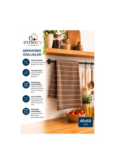 Yüksek Emici Mikrofiber Mutfak Kurulama Bezi Çizgili Mutfak Havlusu 40x60 Cm Diğer