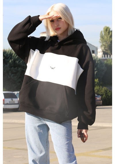 Siyah Renk Bloklu Şardonlu Sweatshirt Mg1544
