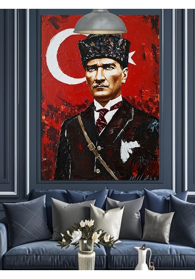 Atatürk Türk Bayrağı Tarihi Dekoratif Kanvas - Mdf Ahşap Tablo