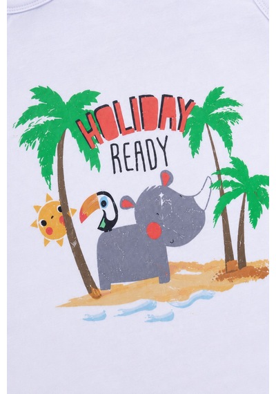 Babyhola Holiday Baskı Erkek Bebek Atlet Şort Yazlık Takım 3521 Gri