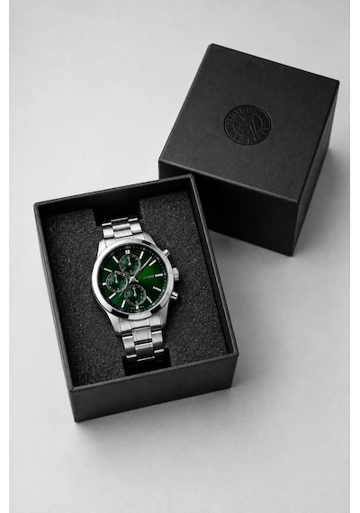 Erkek Gümüş Renk Metal Kordon Analog Kol Saati Takvim Göstergeli Yeşil Siyah Kadran - Gümüş Çok Renkli 61344954